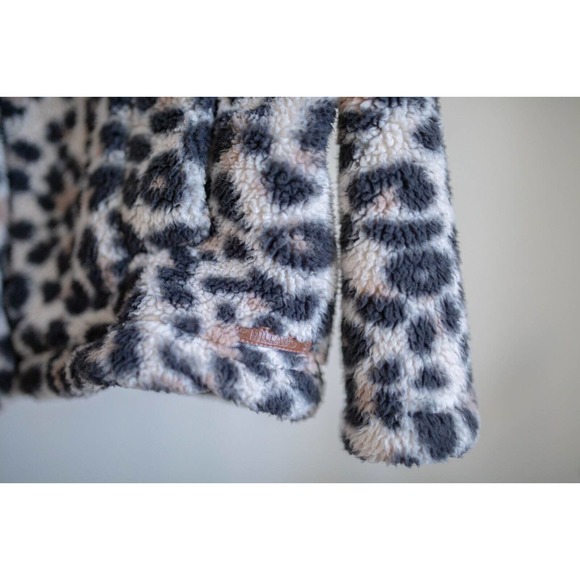 BILLABONG Womens Cozy Days Sherpa Fleece Jacket Leopard Snap Closure SZ S - Picture 8 of 10